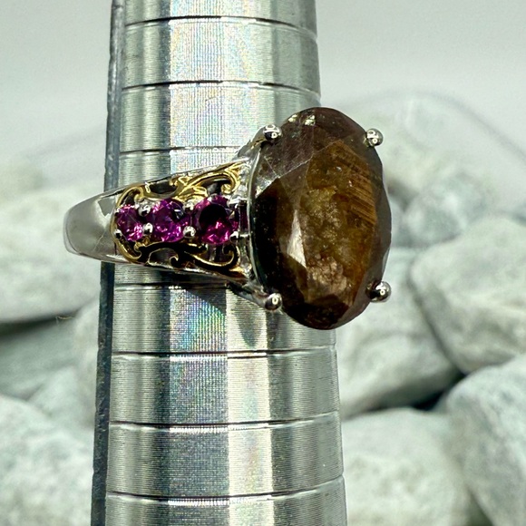 NWT Zawadi Chocolate Sapphire & Orissa Rhodolite Garnet Ring 9.00ct Two-Tone - Picture 13 of 16
